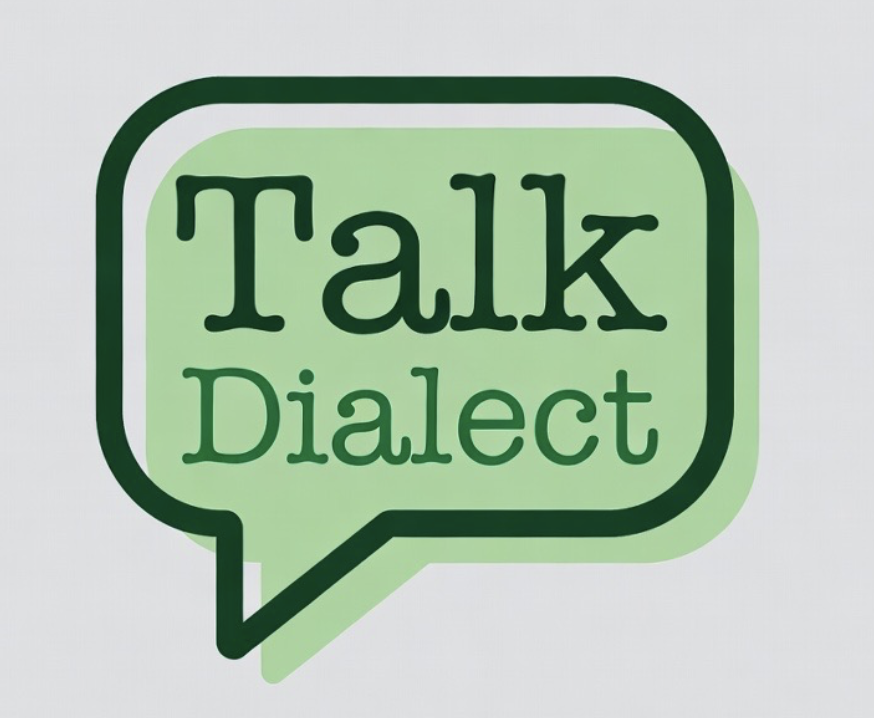 the talk dialect logo. dark and light green in a speech bubble